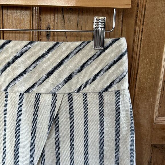 J.Crew 0 Skirt Blue White Stripe Linen Textured Zipper Mini Crossover Wrap Front - Picture 4 of 10
